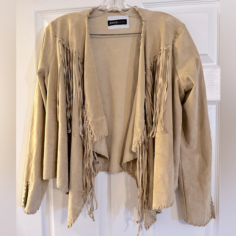 Jeanne Becker Fringe Faux Suede Jacket